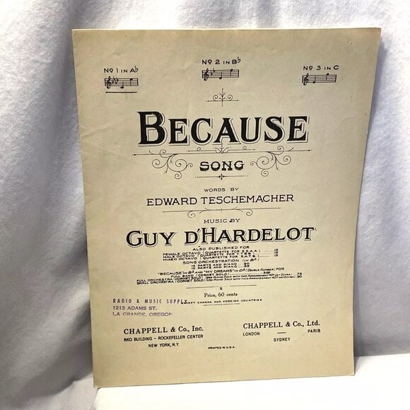 Because Piano Sheet Music In Ab Low Voice 1902 Chappell & Co. Inc. d'Hardelot - Picture 2 of 7